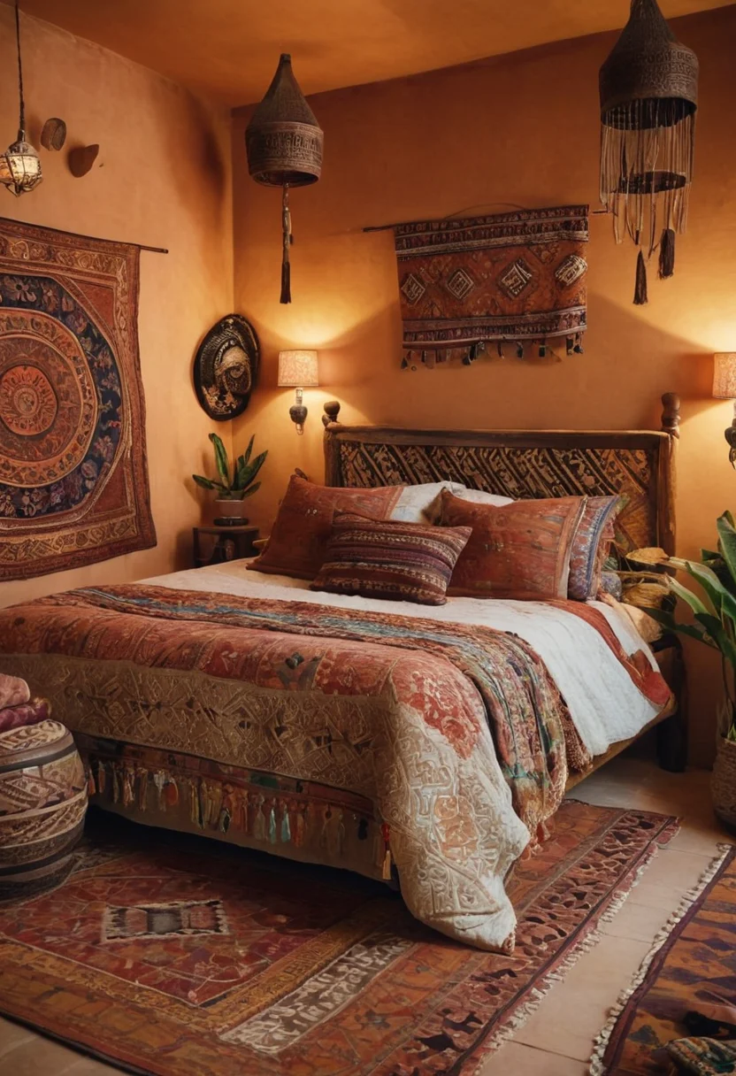 Global Boho Bedroom with Ethnic Textiles
