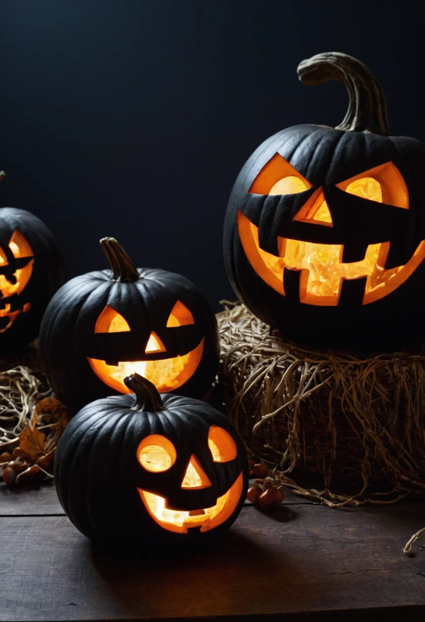 Black Carved Pumpkins
