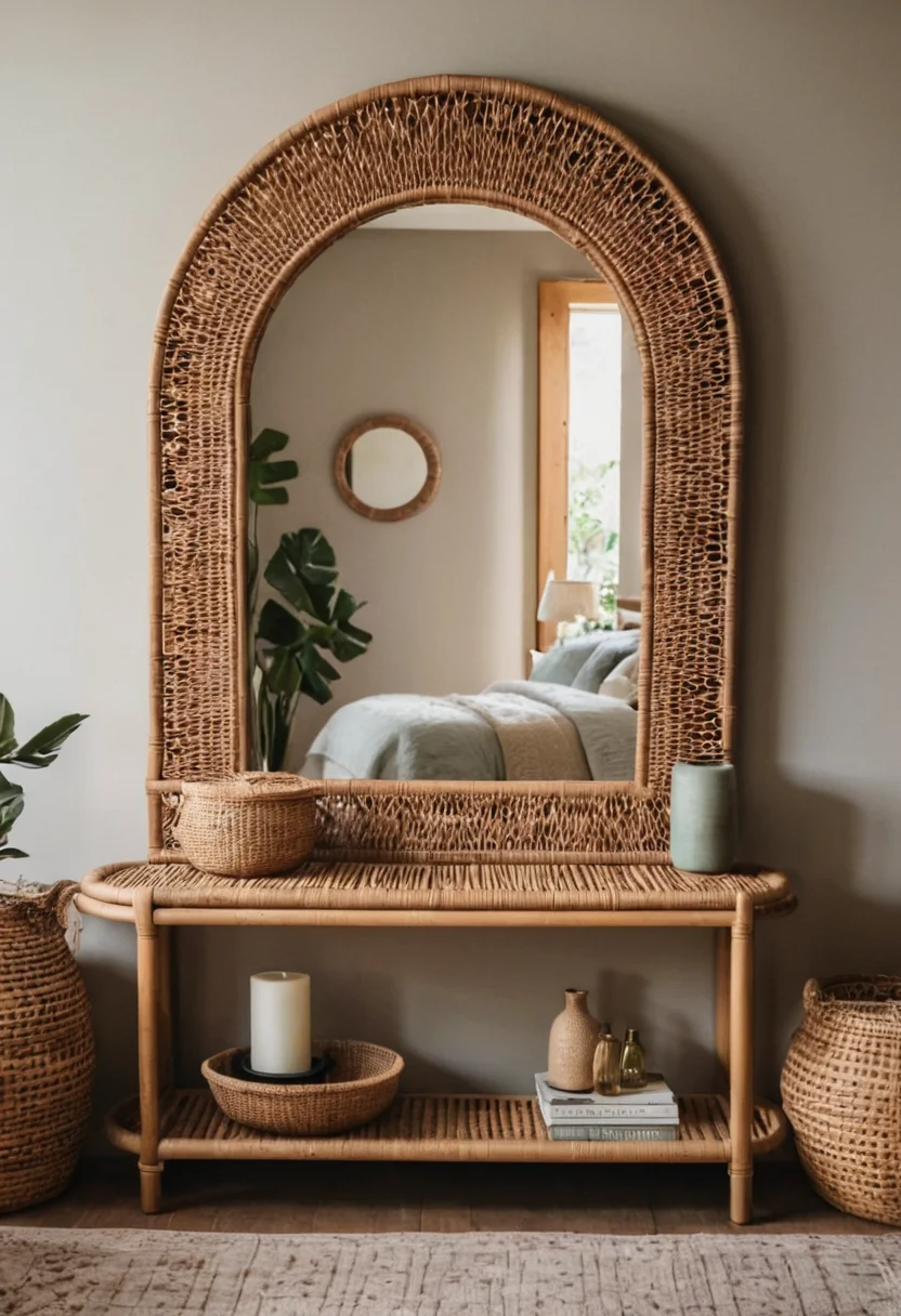 Woven Rattan Mirror
