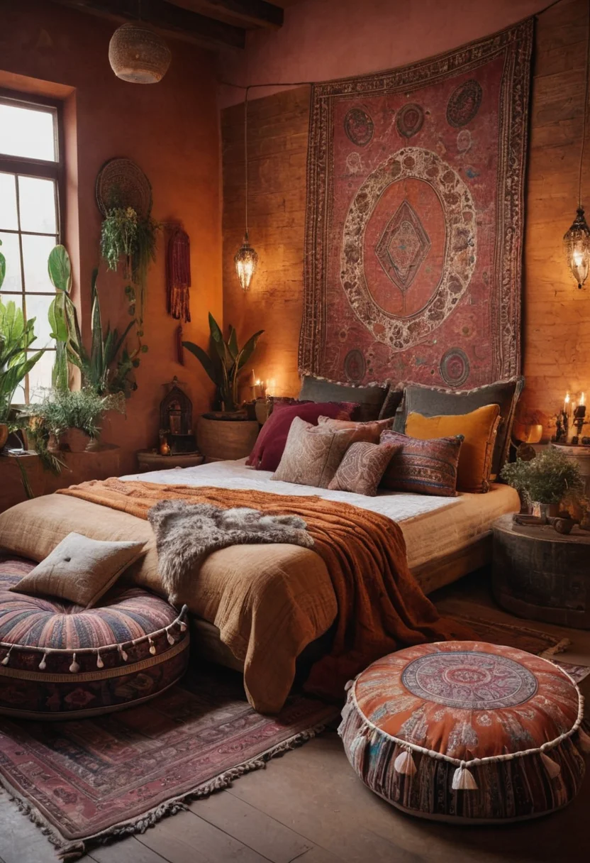 Bohemian Bedroom With Floor Cushions
