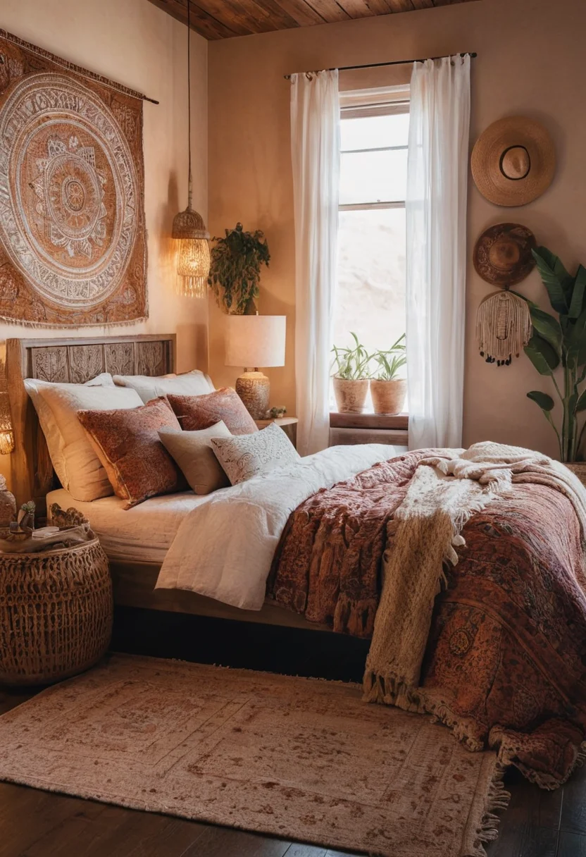 Woven Boho Bedroom with Cozy Bedding