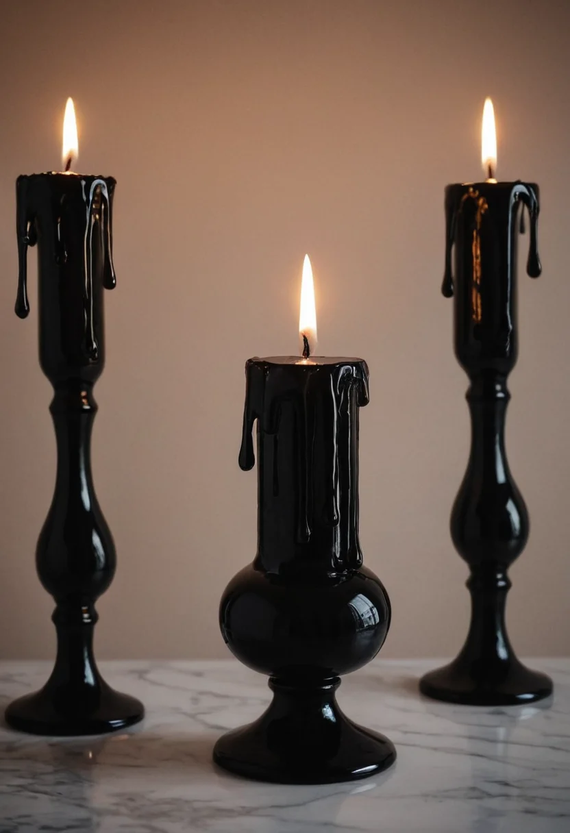 Black Dripping Candle Holders
