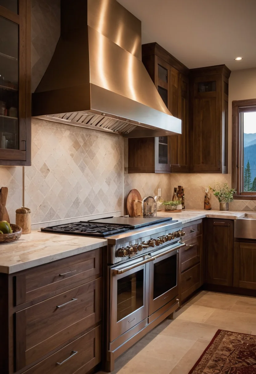 Room With Custom Range Hood with a Mountainous Feel
