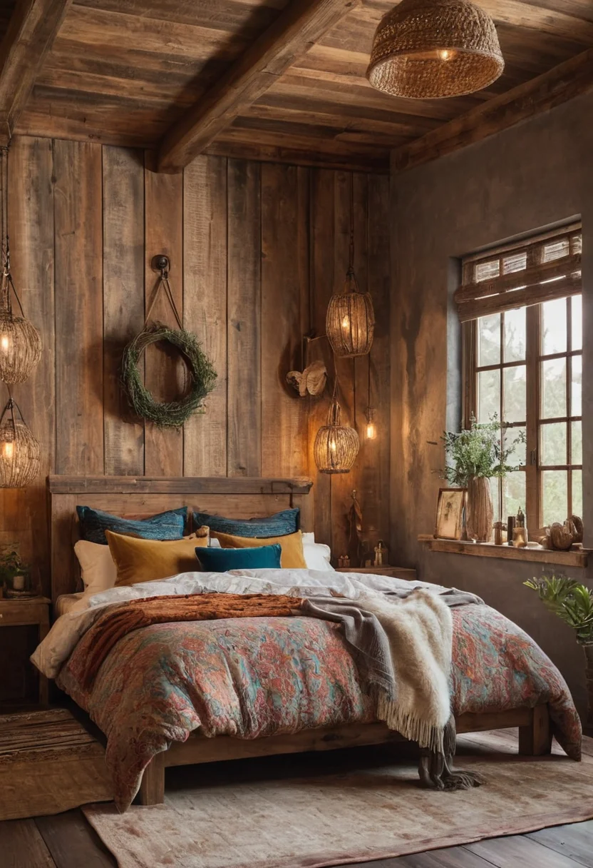 Rustic Boho Bedroom with Shiplap Walls
