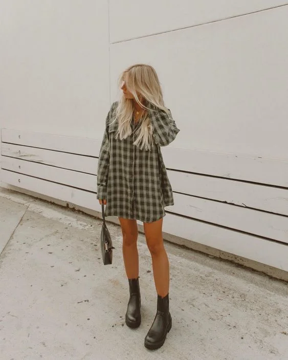 Oversized Checkered Shirt & Boots